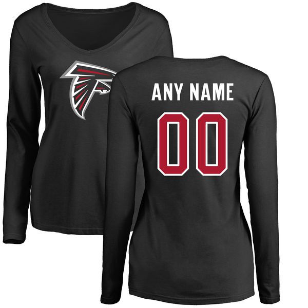 Women Atlanta Falcons NFL Pro Line Black Custom Name and Number Logo Slim Fit Long Sleeve T-Shirt
